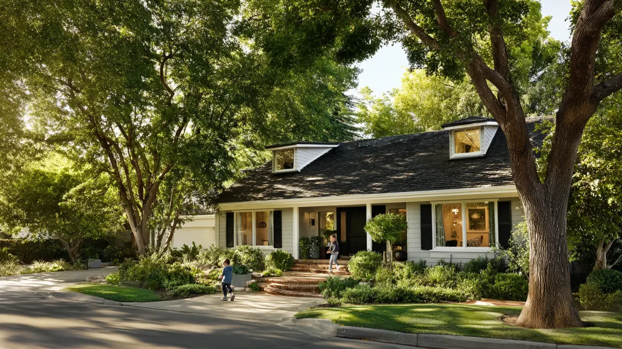 Beautiful American family home surrounded by trees