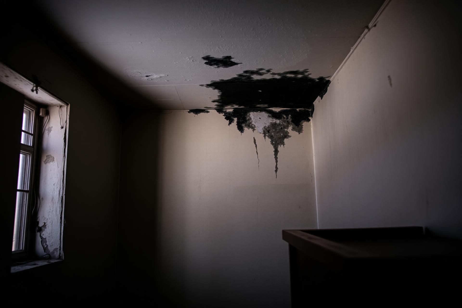 Black mold spreading across a home ceiling and wall corner