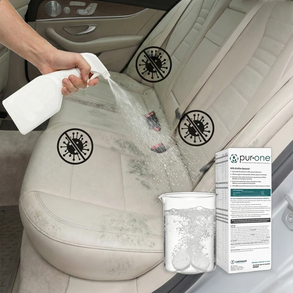 PurOne tablets used on car interior to kill toxic black mold and bacteria