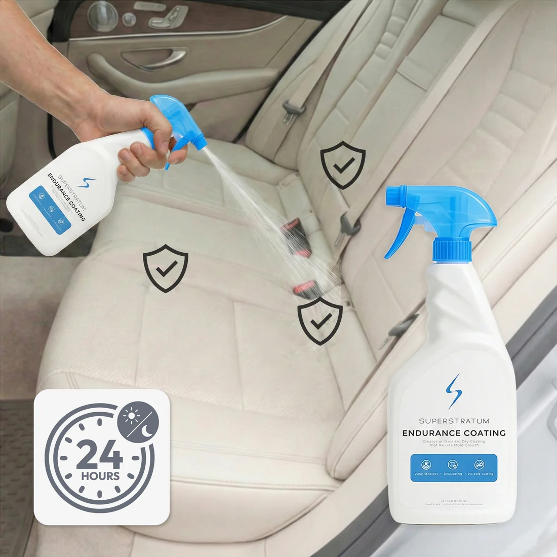 Applying Superstratum Endurance Coating to car seat for long-term protection